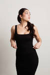 Not That Serious Black Ruched Bodycon Midi Dress