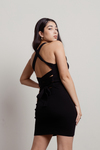 Nowhere To Go Black Ribbed Back Lace-Up Bodycon Dress