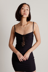 On Repeat Black Lace-Up Bodycon Mini Dress
