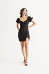 Silvia Black Puff Sleeve Bodycon Mini Dress