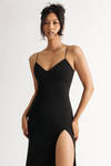 Soft Impressions Black V-Neck Slit Midi Dress