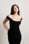 The Romantics Black Off Shoulder Ruched Midi Dress