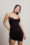 Too Busy For You Black Cowl Neck Ruched Bodycon Mini Dress