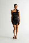 Trinnie Black Satin Jersey Foldover Bodycon Mini Dress