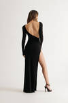 When You Know Black Open Back Slit Bodycon Maxi Dress
