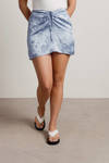 Alondra Blue Jacquard Floral Ruched Mini Skirt
