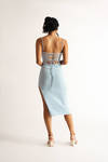 Island Sun Blue Knit Lace-Up Back Slit Midi Dress