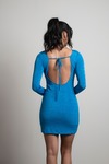 Love The Idea Blue Slinky Open Back Bodycon Mini Dress