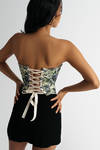 Freesia Blue Multi Floral Lace-Up Corset Bustier Top
