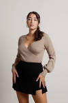 Sheila Brown Wrap Front Balloon Sleeve Sweater