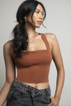 Stay Motivated Brown Ribbed Lace-Up Knit Cami Crop Top