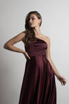 Elisa Burgundy One Shoulder Satin Maxi Dress