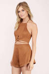 As One Camel Faux Suede Romper