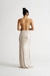 One Night Only Champagne Sequin Open Back Maxi Dress