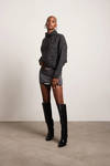 Corinne Charcoal Turtle Neck Cable Knit Sweater