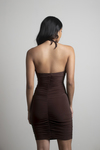 Put In Work Chocolate Ruched Cut Out Bodycon Mini Dress