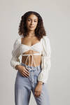 Make It There Cream Puff Sleeve Cutout Crop Top