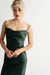 Justine Emerald Satin Cowl Neck Midi Dress