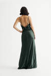 Kaylin Emerald Satin Mermaid Back Twist Maxi Dress