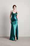 Knightly Dreams Emerald Satin High Slit Maxi Dress