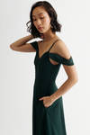 Nelli Emerald Detachable Draped Sleeves Slit Maxi Dress
