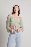 In The Abyss Green Ruched Mesh Crop Top