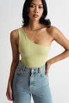 Izabella Green One Shoulder Twist Reversible Bodysuit