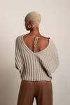 Mei Greige Super Soft Ribbed V-Neck Crop Sweater