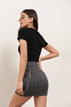 Without A Cause Grey Multi Plaid Bodycon Skirt