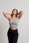 Free Butterfly Embroidered Heather Grey Crop Tank
