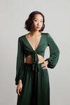 Fall Back Hunter Green Tie Crop Top And Pants Set