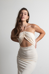 Kachel Ivory Cut Out Ruched Midi Dress