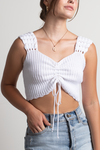 On The Hour Ivory Knit Ruched Crop Tank Top