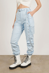 Private Kelly Light Blue Belted Cargo Pants