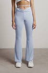 Snazzer Light Blue Front Ruched Waist Tie Pants