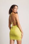 Vee Lime Halter Tie Ruched Mesh Bodycon Dress