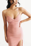 Keep It Up Mauve Ruched Slit Bodycon Dress