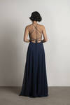 Last Touch Navy Lace-Up Maxi Dress