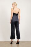 So Caught Up Navy Cowl Neck Satin Jumpsuit
