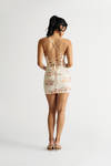 Enjoy It Nude Floral Ruched Bodycon Mini Dress