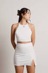 Adelaine Off White Halter Crop Top And Skirt Set