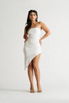Ammi Off White Strapless Asymmetrical Side Slit Bodycon Dress