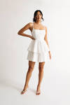 Aphrodite Off White Tiered Ruffle Flared Skater Dress