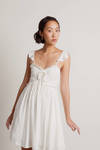 Guessing Game Off White Smocked Ruffle Flared Dress