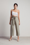 Sign My Package Olive Paperbag Waist Cropped Pants