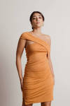 Anya Orange One Shoulder Ruched Bodycon Dress