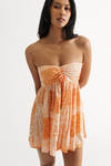 Desert Getaway Orange Multi Ruched Babydoll Mini Dress