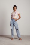 Quinn Peach-Orchid Colorblocked Exposed Stitch Crop Top