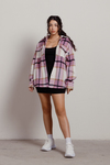 Chibi Pink Plaid Flannel Pocket Button Up Shacket