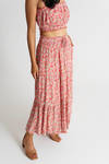 Lynx Pink Floral Crop Top And Smocked Midi Skirt Set